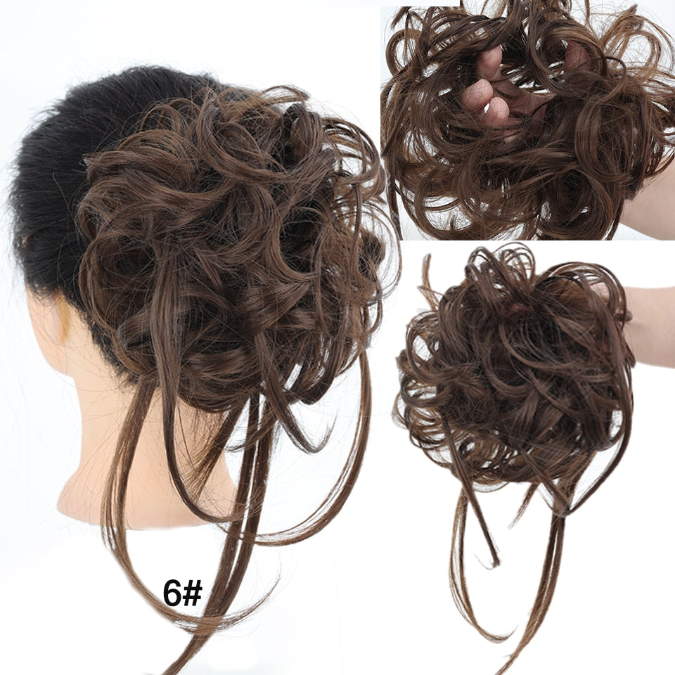 LUPU Synthetic Hair Bun Chignon Messy Curly Hair Band Elastic Scrunchy False Hair Pieces For Women Hairpins Black Brown