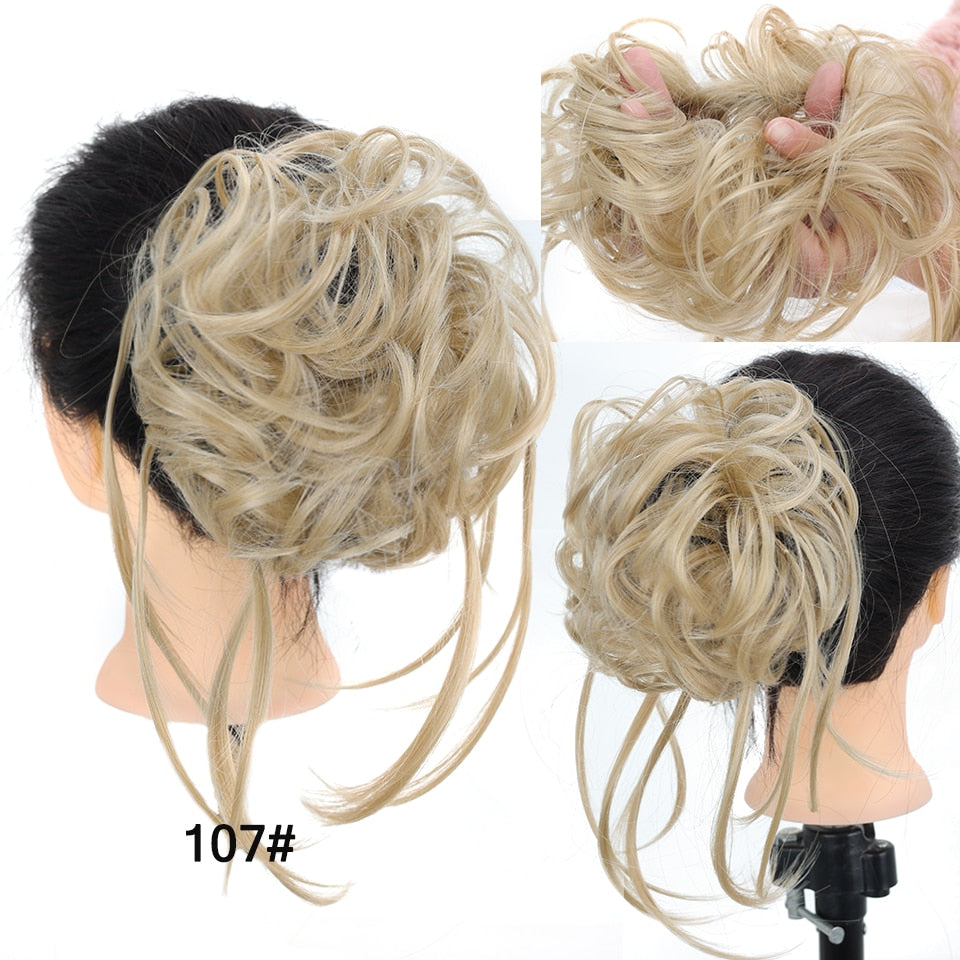 LUPU Synthetic Hair Bun Chignon Messy Curly Hair Band Elastic Scrunchy False Hair Pieces For Women Hairpins Black Brown