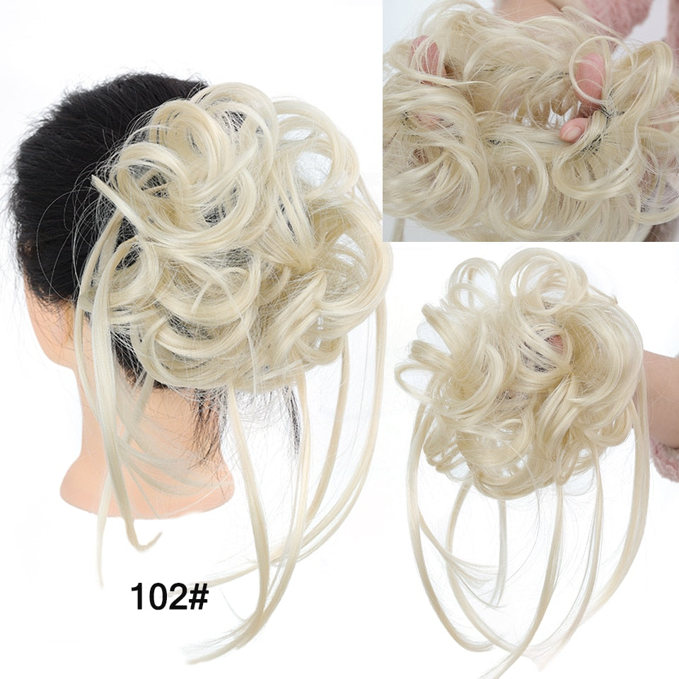 LUPU Synthetic Hair Bun Chignon Messy Curly Hair Band Elastic Scrunchy False Hair Pieces For Women Hairpins Black Brown