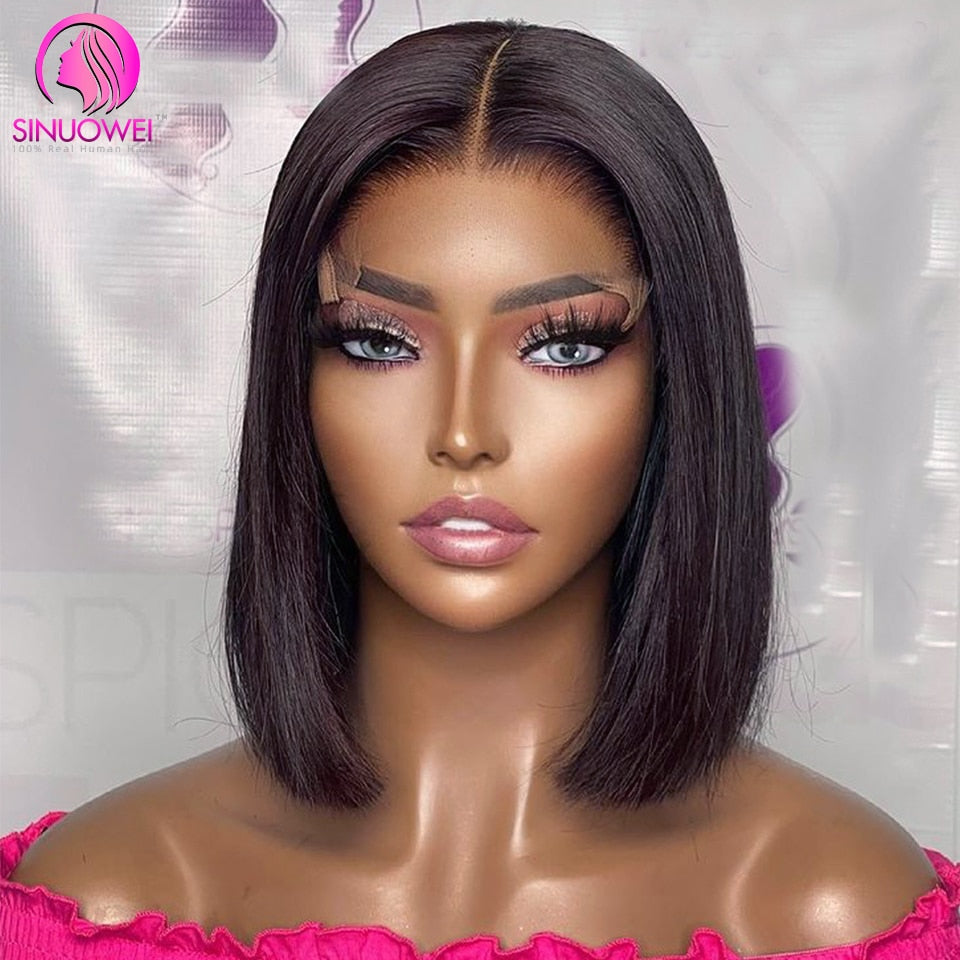 Sinuowei T Part Bob Lace Human Hair Wigs For Women 8-16Inch Brazilian Straight Short Bob 4X1 13X1 Lace Human Hair Wigs