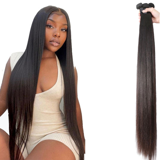 Fashow 28 30 32 34 36 inch Indian Hair Straight Hair Bundles 100% Human Hair Bundles Double Wefts Natural Thick Hair Extensions