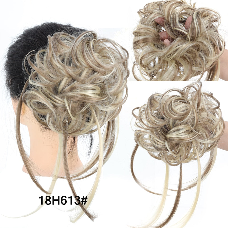 LUPU Synthetic Hair Bun Chignon Messy Curly Hair Band Elastic Scrunchy False Hair Pieces For Women Hairpins Black Brown