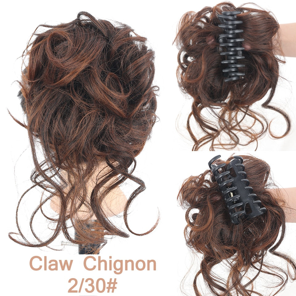 LUPU Synthetic Hair Bun Chignon Messy Curly Hair Band Elastic Scrunchy False Hair Pieces For Women Hairpins Black Brown