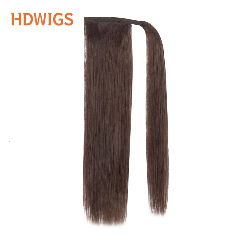 Straight Ponytail 100% Brazilian Human Remy Hair Extension Wrapped Around Human Hairpiece for Women Clip in Drawstring Ponytail