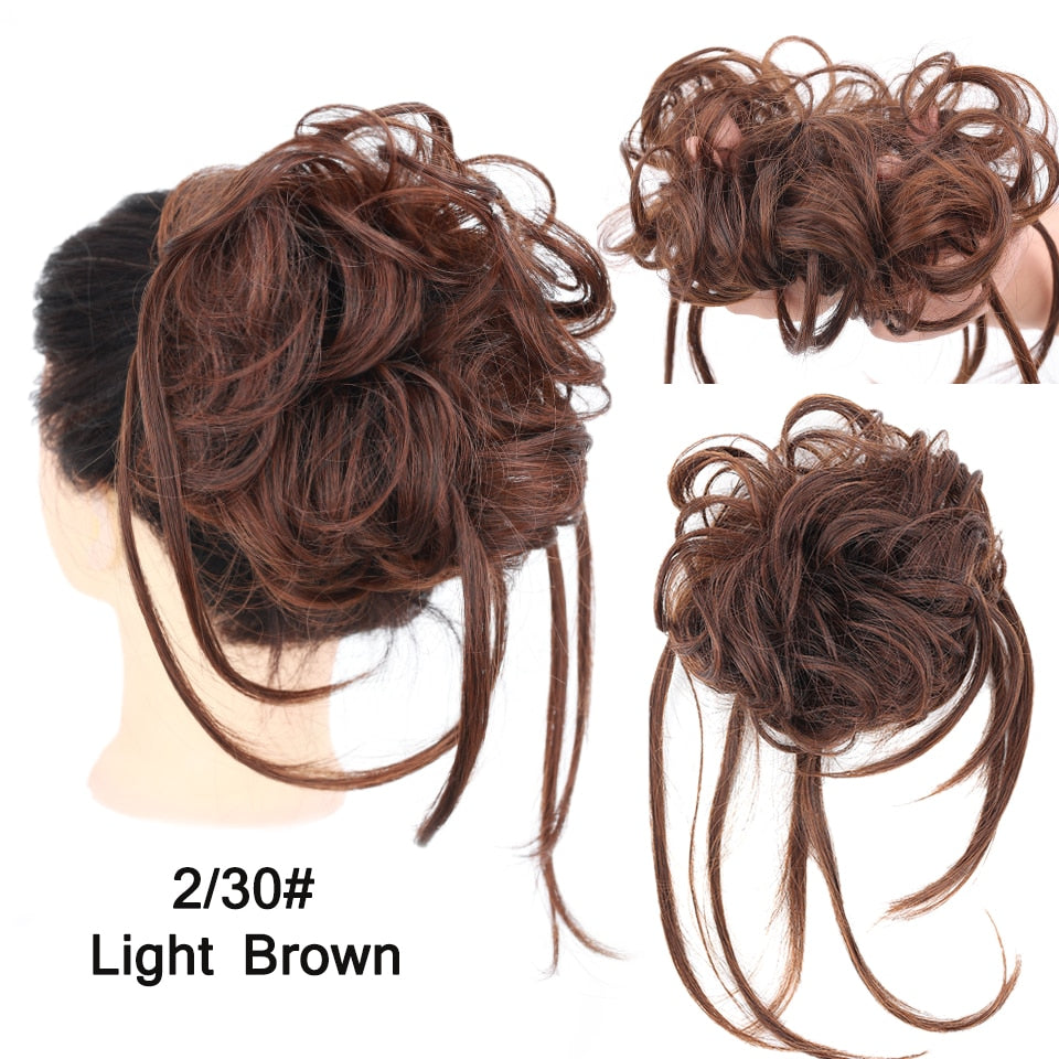 LUPU Synthetic Hair Bun Chignon Messy Curly Hair Band Elastic Scrunchy False Hair Pieces For Women Hairpins Black Brown