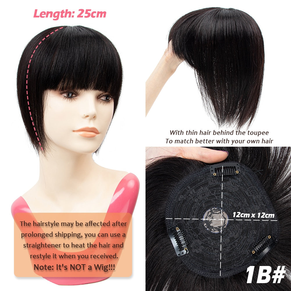 Human Hair Bangs 3 Clips 3D Blunt Cut Natural Hair Bangs OverHead Clip In Hair Extensions Non-Remy 2.5&quot;x4.5&quot; Black Brown Blonde