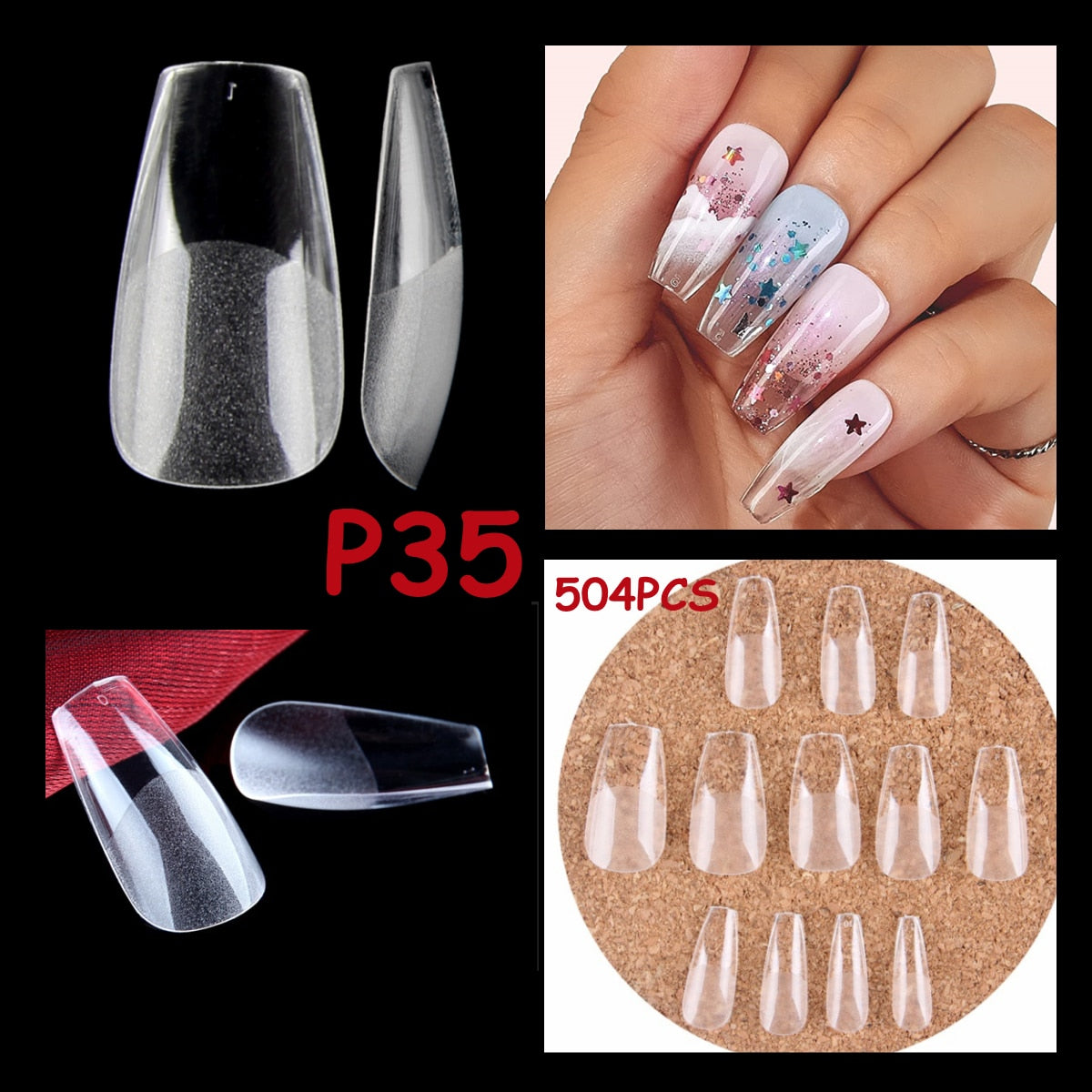 Makartt 500pcs Coffin Fake Nail Tips Clear Natural XXL Gel Tips Full Cover False Acrylic Stiletto Ballerina Nails Press on Nail