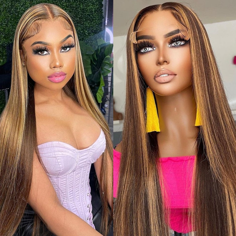 Highlight Wig Human Hair Straight Lace Front Wigs Bob Hd Transparent Lace Blonde Ombre Colored Human Hair Wigs For Women 32 Inch