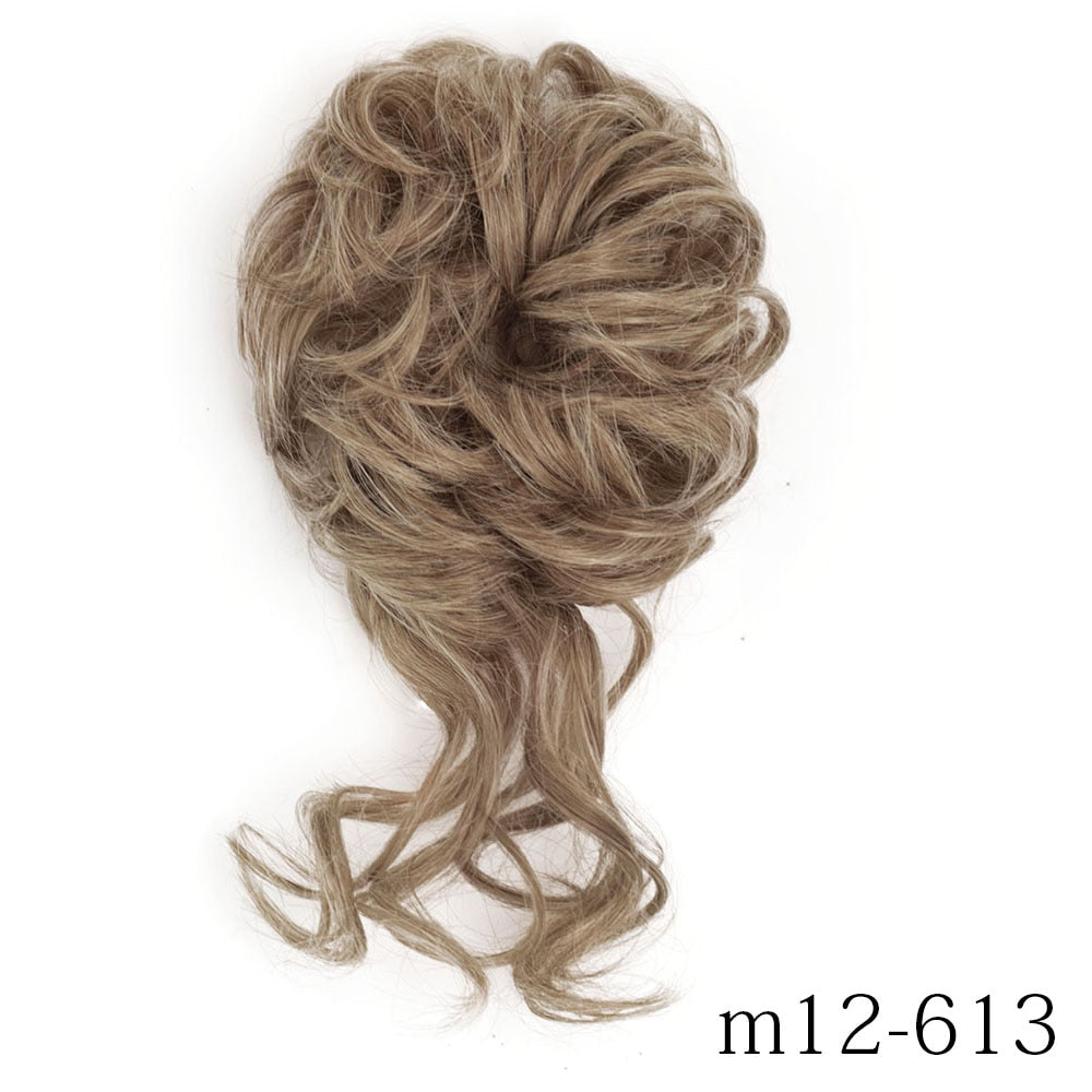 XINRAN Synthetic Curly Donut Chignon With Elastic Band Scrunchies Messy Hair Bun Updo Hairpieces Extensions for Women