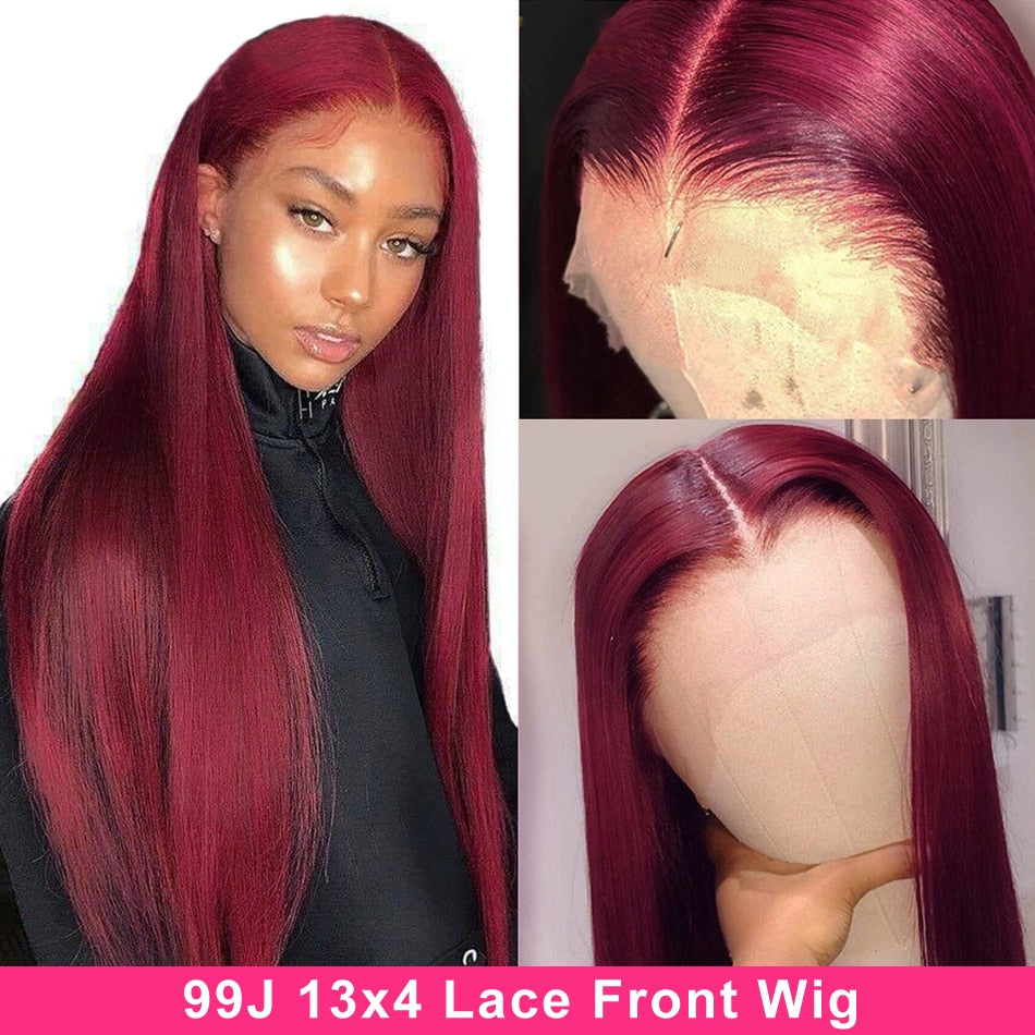 Unice Hair 13x4 Burgundy Lace Front Wig Human Hair Wigs 150% Density Pre Plucked 99J  Lace Front Human Hair Wigs