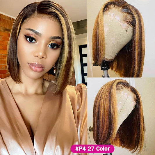 Meetu Bob Wig Lace Front Human Hair Straight Short Bob Wig Highlight Color Cheap Human Hair Wigs Transparent Lace Closure Wig