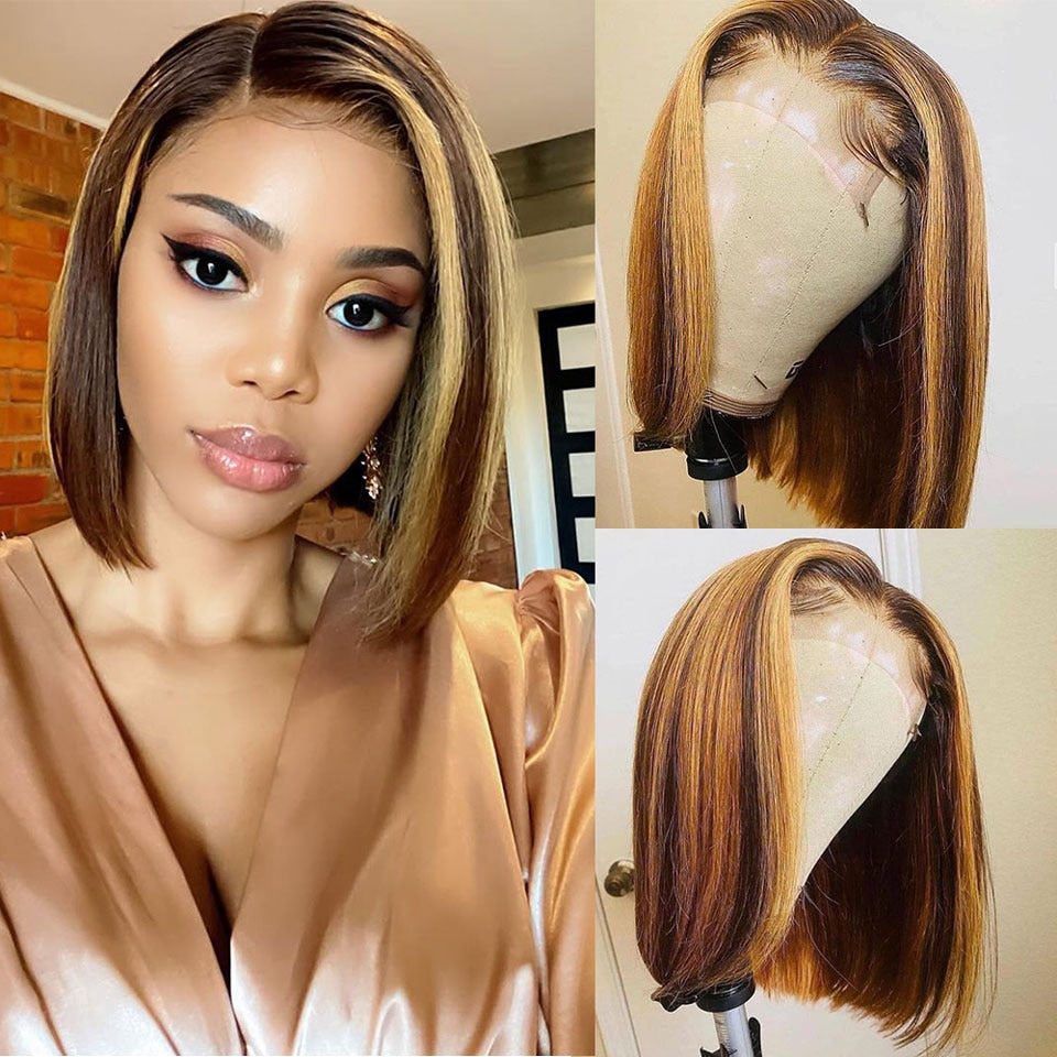 Meetu Bob Wig Lace Front Human Hair Straight Short Bob Wig Highlight Color Cheap Human Hair Wigs Transparent Lace Closure Wig