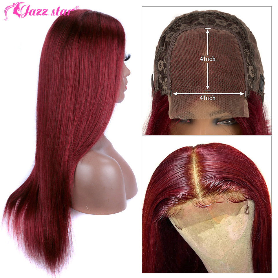 Burgundy 13x4 HD Transparent Lace Front Human Hair Wigs 99J Straight Lace Frontal Wig For Women Pre Plucked Non-Remy Jazz Star