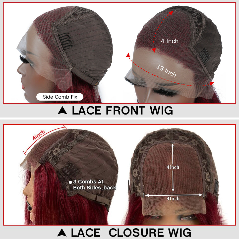 Burgundy 13x4 HD Transparent Lace Front Human Hair Wigs 99J Straight Lace Frontal Wig For Women Pre Plucked Non-Remy Jazz Star