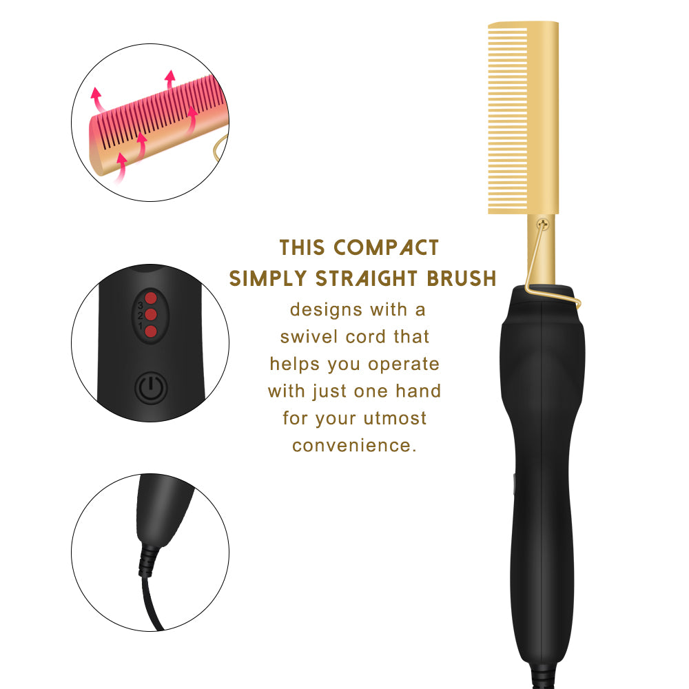 2 in 1 Hair Straightener Hot Comb Hair Curler Electric Hot Heating Comb Hair Smooth Flat Iron Straightening Brush Styling Tools