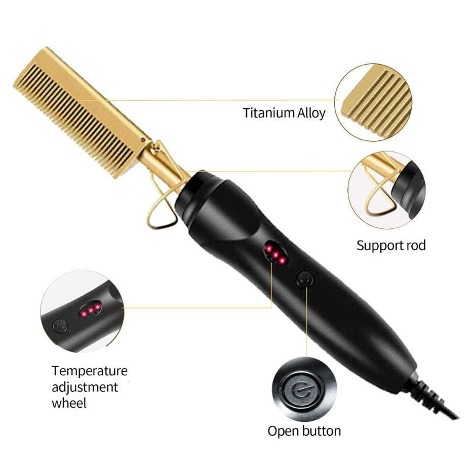 2 in 1 Hair Straightener Hot Comb Hair Curler Electric Hot Heating Comb Hair Smooth Flat Iron Straightening Brush Styling Tools