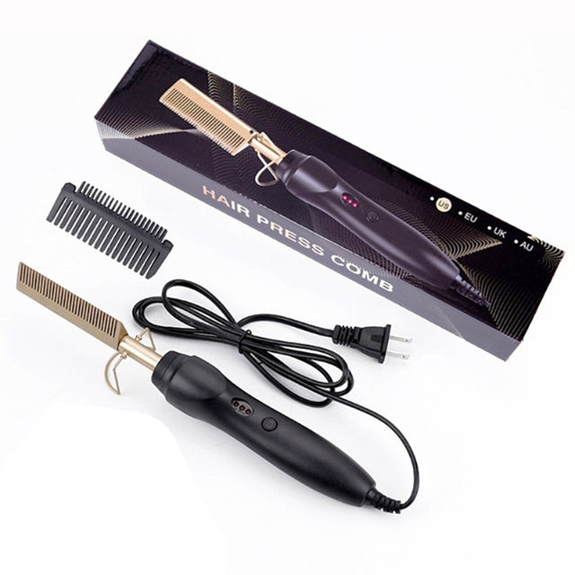 2 in 1 Hair Straightener Hot Comb Hair Curler Electric Hot Heating Comb Hair Smooth Flat Iron Straightening Brush Styling Tools